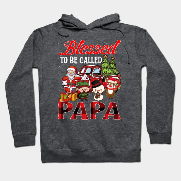 Blessed To Be Called Papa Christmas Buffalo Plaid Truck Hoodie by intelus